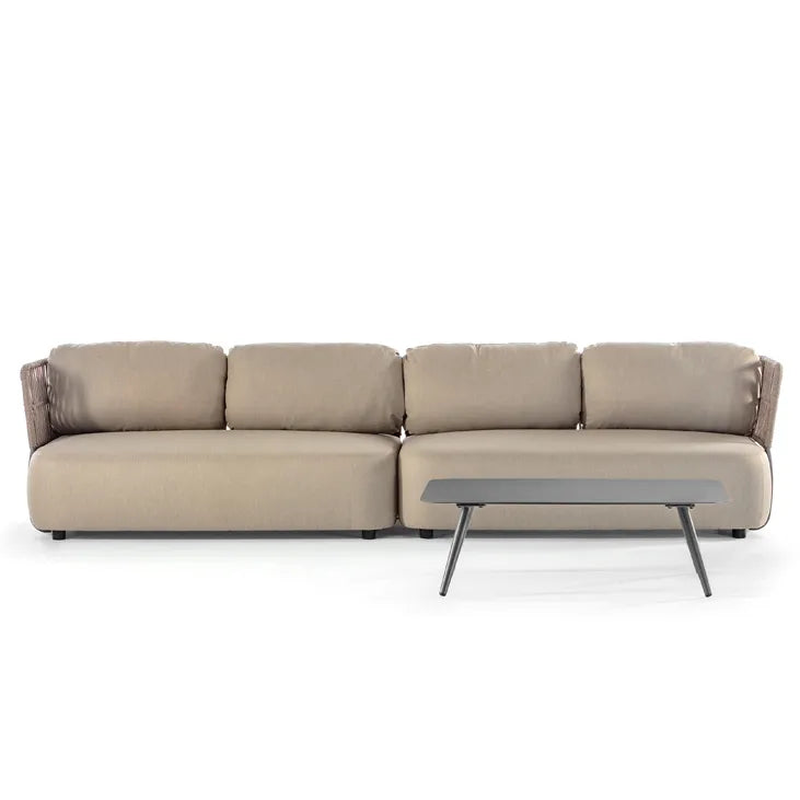 Set Soft Modular s antracit postoljem i smeđim užetom, kauč i stolić